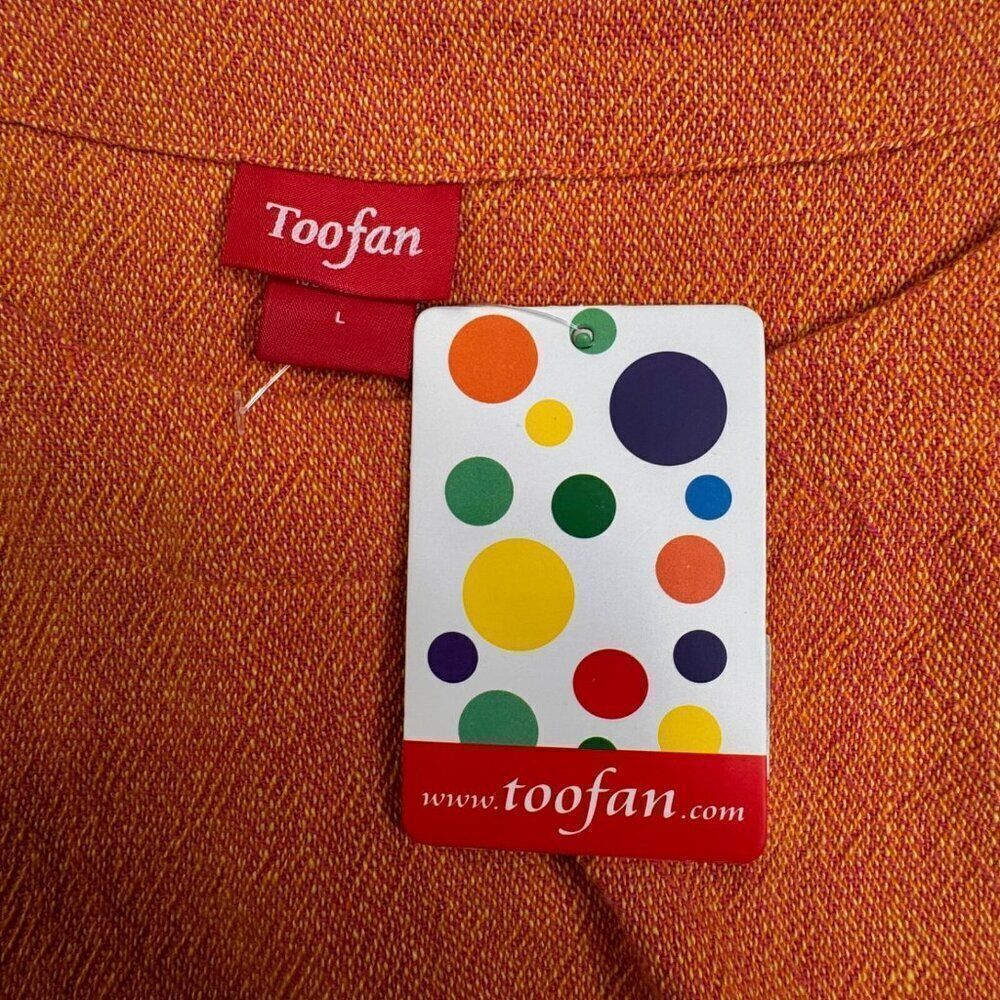 Toofan Round Neck 3/4 Sleeves Button Top Orange Large NEW - Picture 3 of 7